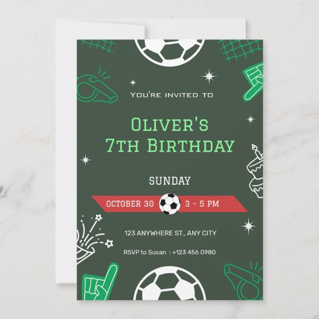 Invitación de cumpleaños 7º cumpleaños de fútbol p (Anverso)