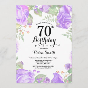 Invitación de cumpleaños 70 a la Floral Púrpura Bo