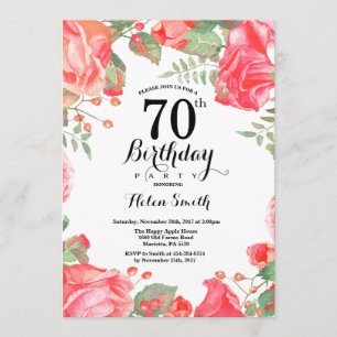 Invitación de cumpleaños 70 a la Floral Roja Botán