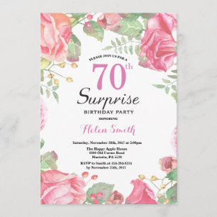 Invitación de cumpleaños 70 a la sorpresa floral b