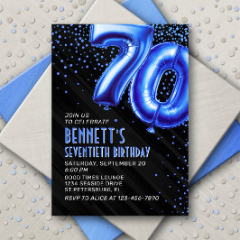 Invitación de cumpleaños 70 a Mens Blue