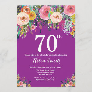 Invitación de cumpleaños 70 a Purple Floral