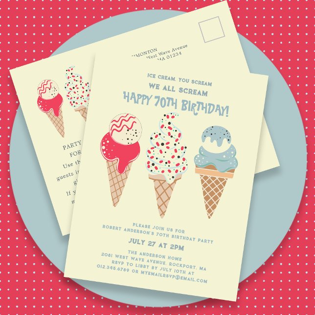 Invitación de cumpleaños 70 a Retro Ice Cream Cone (Subido por el creador)