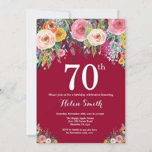 Invitación de cumpleaños 70 Burgundy Floral