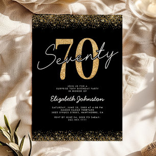 Invitación de cumpleaños 70 clásica en negro y dor