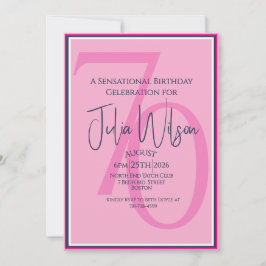 Invitación de cumpleaños 70 Coastal Chic Rosa y Az