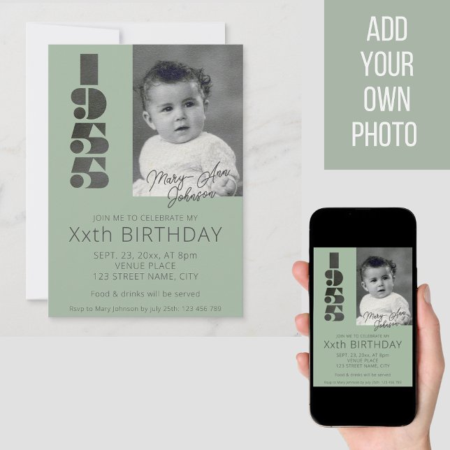 Invitación de cumpleaños 70 con año fotográfico 19 (Subido por el creador)