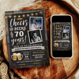 Invitación de cumpleaños 70 con Cheers y Beers y f