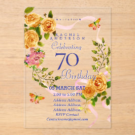 Invitación de cumpleaños 70 con cinta de rosa de o