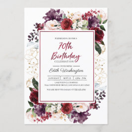 Invitación de cumpleaños 70 de Burgundy Floral