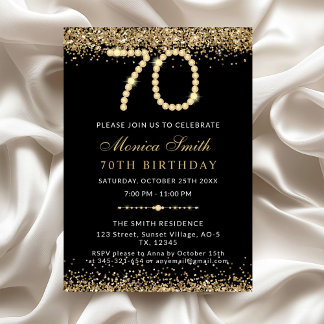Invitación de cumpleaños 70 de Chic Gold Diamonds