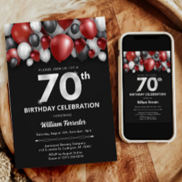Invitación de cumpleaños 70 de color blanco y negr