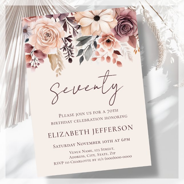 Invitación de cumpleaños 70 de Fall Floral (Subido por el creador)