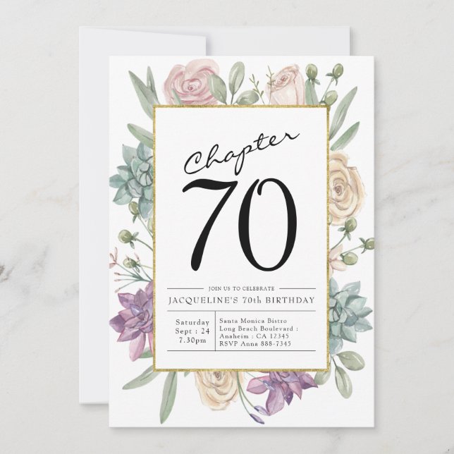 Invitación de cumpleaños 70 de Floral (Anverso)