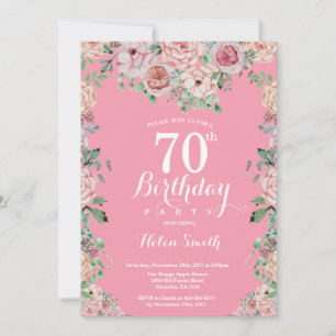 Invitación de cumpleaños 70 de Floral Pink Peonies