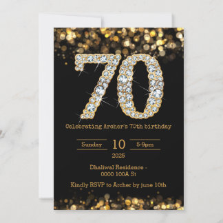 Invitación de cumpleaños 70 de oro negro