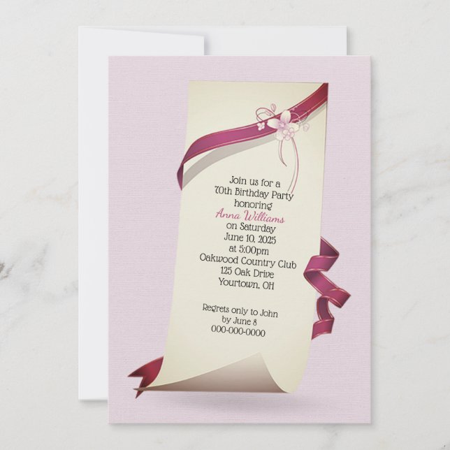 Invitación de cumpleaños 70 de papel curtido (Anverso)