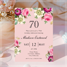 Invitación de cumpleaños 70 de Pink Floral