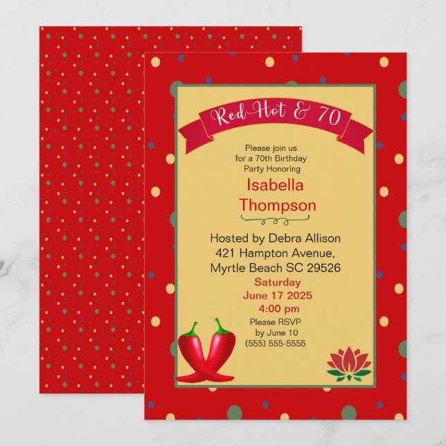 Invitación de cumpleaños 70 de Red Hot Peppers (Anverso / Reverso)