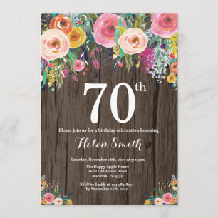 Invitación de cumpleaños 70 de Rustic Floral