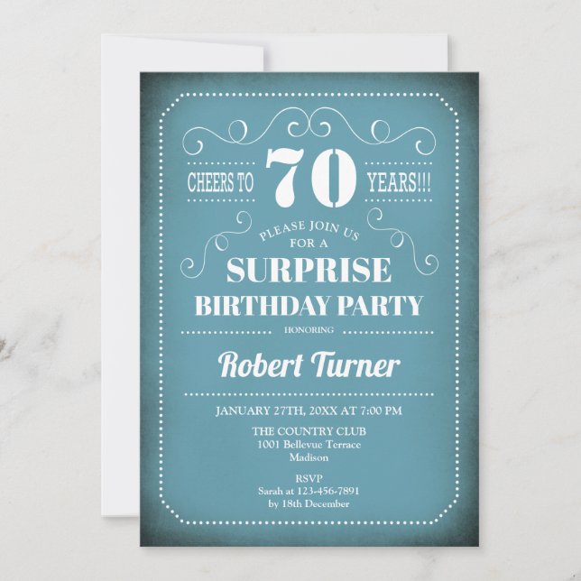 Invitación de cumpleaños 70 de Surprise - Blanco A (Anverso)