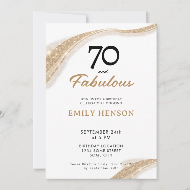 Invitación de cumpleaños 70 dorado y fabuloso 70 (Anverso)