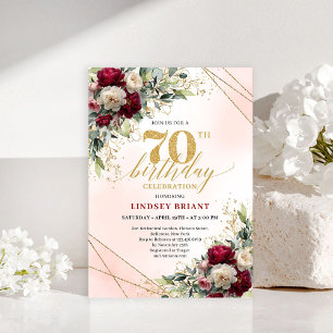Invitación de cumpleaños 70 elegante con flores do