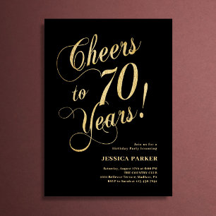 Invitación de cumpleaños 70 elegante de oro y negr