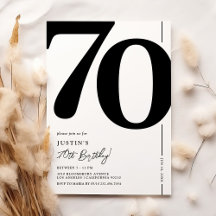 Invitación de cumpleaños 70 elegante en blanco y n