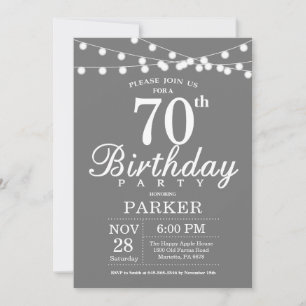 Invitación de cumpleaños 70: gris y blanco