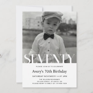Invitación de cumpleaños 70 minimalista para hombr