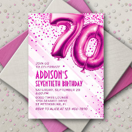 Invitación de cumpleaños 70 mujeres rosadas