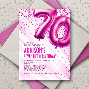 Invitación de cumpleaños 70 mujeres rosadas