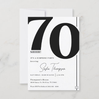Invitación de cumpleaños 70 negros minimalistas mo