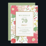 Invitación de cumpleaños 70 - Oro, floral elegante<br><div class="desc">La elegante y elegante invitación a la celebración del 70 cumpleaños puede ser personalizada para su ocasión especial. Cuenta con un borde floral, así como con un marco dorado y acentos dorados. El color de fondo y el texto pueden cambiarse a su gusto. Una invitación perfecta para el cumpleaños de...</div>