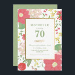 Invitación de cumpleaños 70 - Oro, floral elegante<br><div class="desc">La elegante y elegante invitación a la celebración del 70 cumpleaños puede ser personalizada para su ocasión especial. Cuenta con un borde floral, así como con un marco dorado y acentos dorados. El color de fondo y el texto pueden cambiarse a su gusto. Una invitación perfecta para el cumpleaños de...</div>