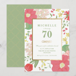 Invitación de cumpleaños 70 - Oro, floral elegante