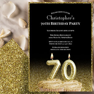 Invitación de cumpleaños 70 para él en negro y dor