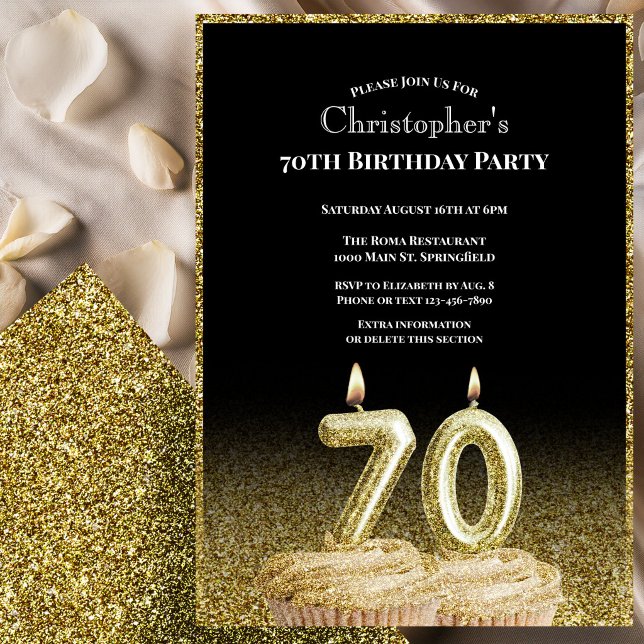 Invitación de cumpleaños 70 para él en negro y dor (Subido por el creador)