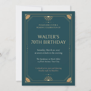 Invitación de cumpleaños 70 Petrol Octagon Deco