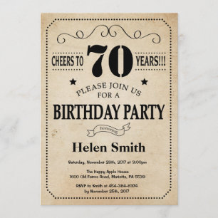 Invitación de cumpleaños 70 Retro de cosecha rústi