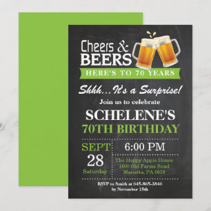 Invitación de cumpleaños 70 sorpresa Cheers and Be