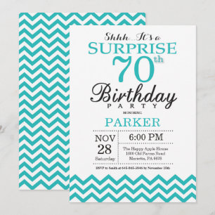 Invitación de cumpleaños 70 sorpresa Chevron teal