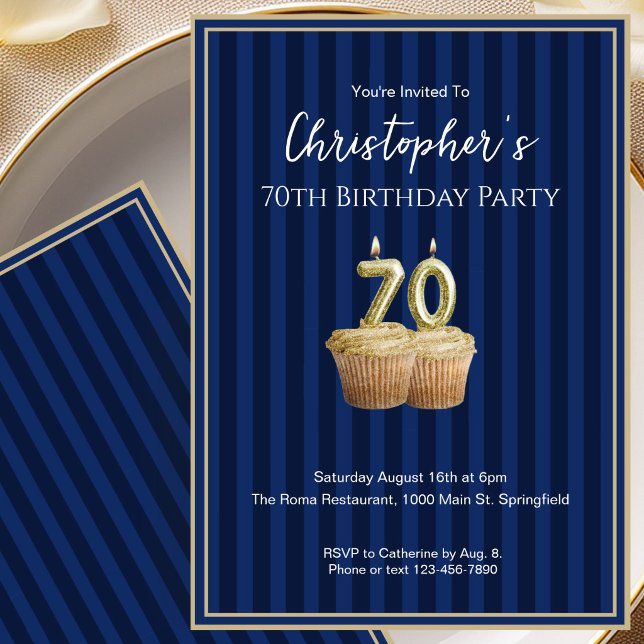Invitación de cumpleaños 70 única para él en azul  (Subido por el creador)