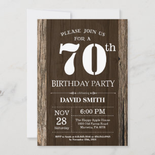Invitación de cumpleaños 70 Wood vintage rústica