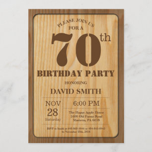Invitación de cumpleaños 70 Wood vintage rústica