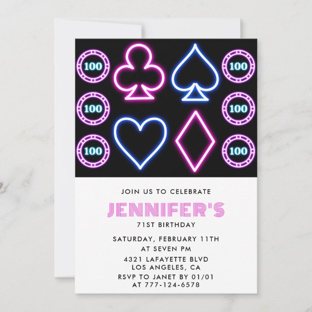 invitación de cumpleaños 71 Casino Póquer carta de (Anverso)