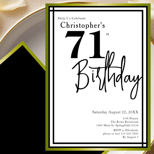 Invitación de cumpleaños 71 moderno elegante negro (Subido por el creador)