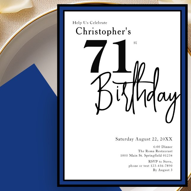Invitación de cumpleaños 71 moderno elegante negro (Subido por el creador)