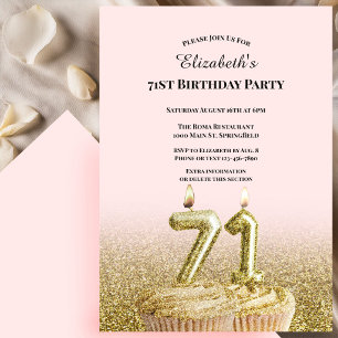 Invitación de cumpleaños 71 para ella en rosa y do